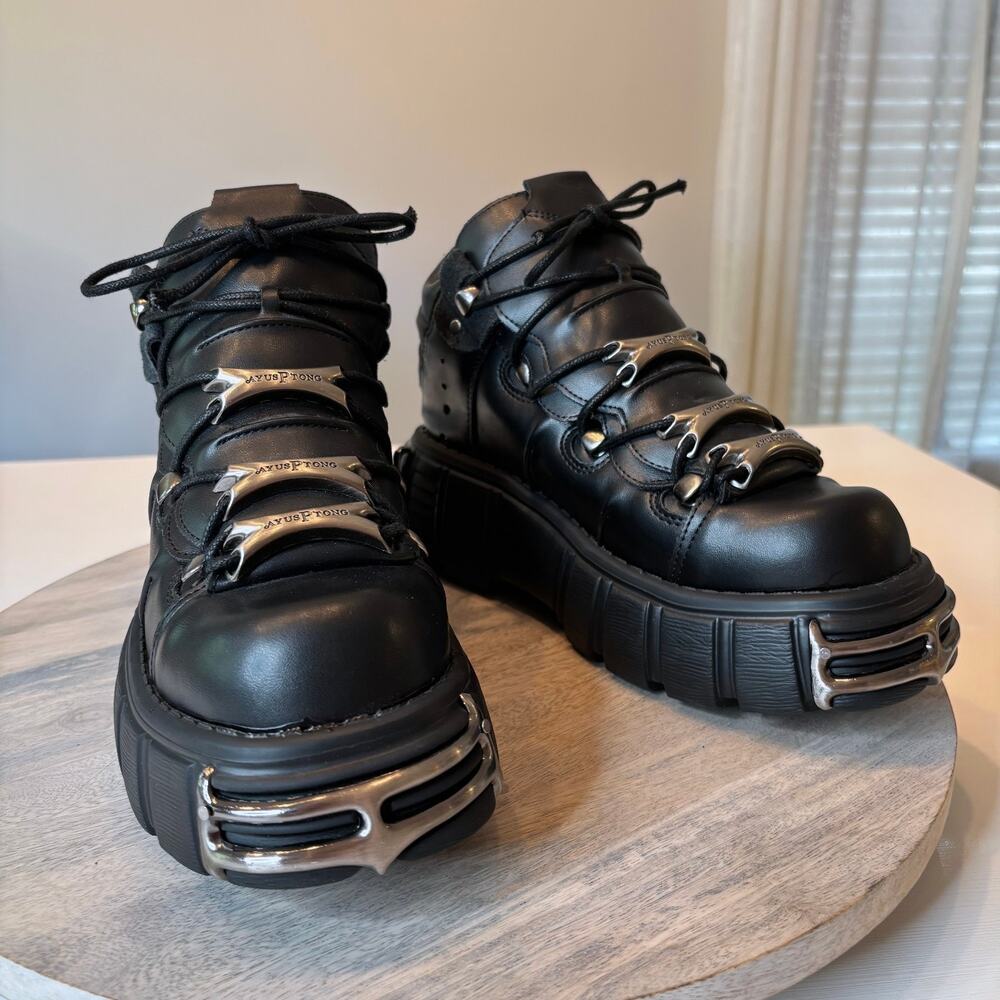 Ayustong EU 38 US 7.5 Black Gothic Punk Platform Sneakers Metal Women's Y2K